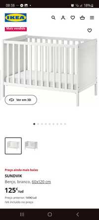 Berço ikea bebé com colchão e conjunto de Edredão lindo