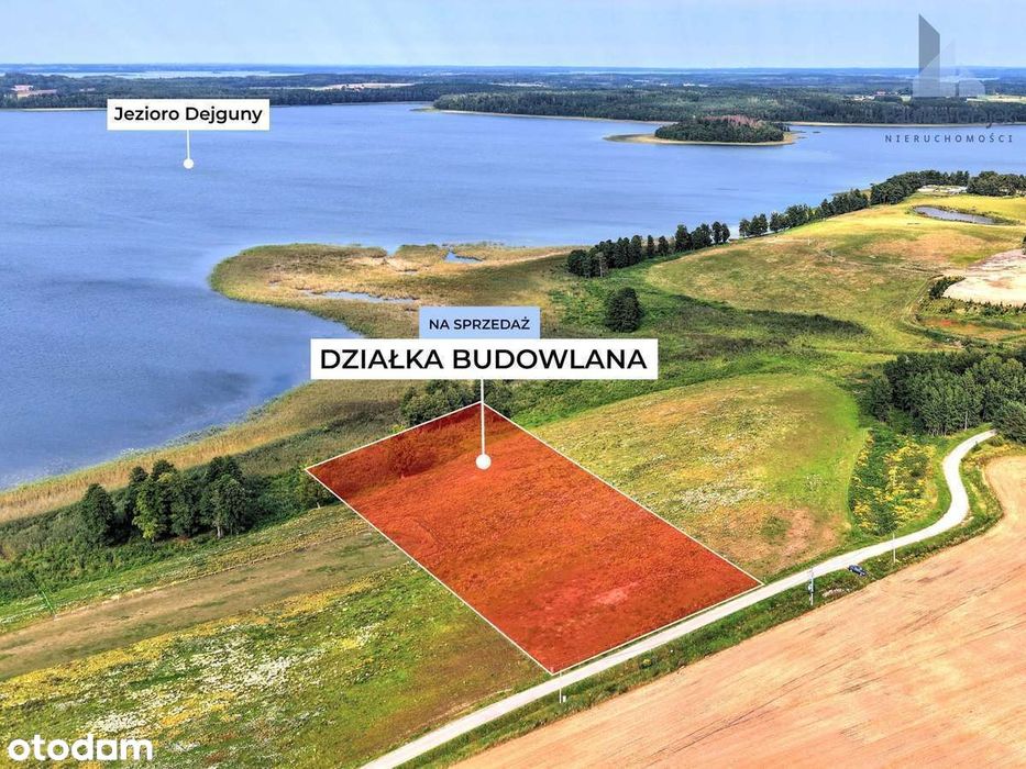 Duża działka budowlana z linią brzegową jeziora Dejguny