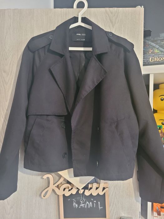 czarny krótki trencz damski r.L