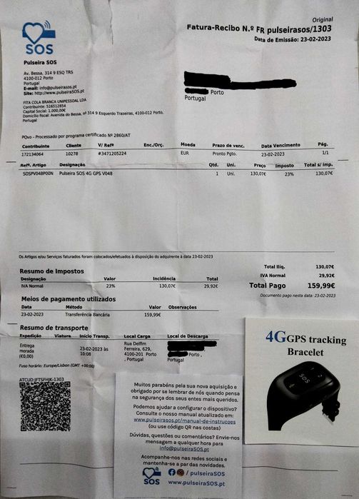 Pulseira SOS 4G com GPS alarme de queda e telemóvel