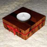 Rękodzieło - świeczniki drewniane, wypalane wzory