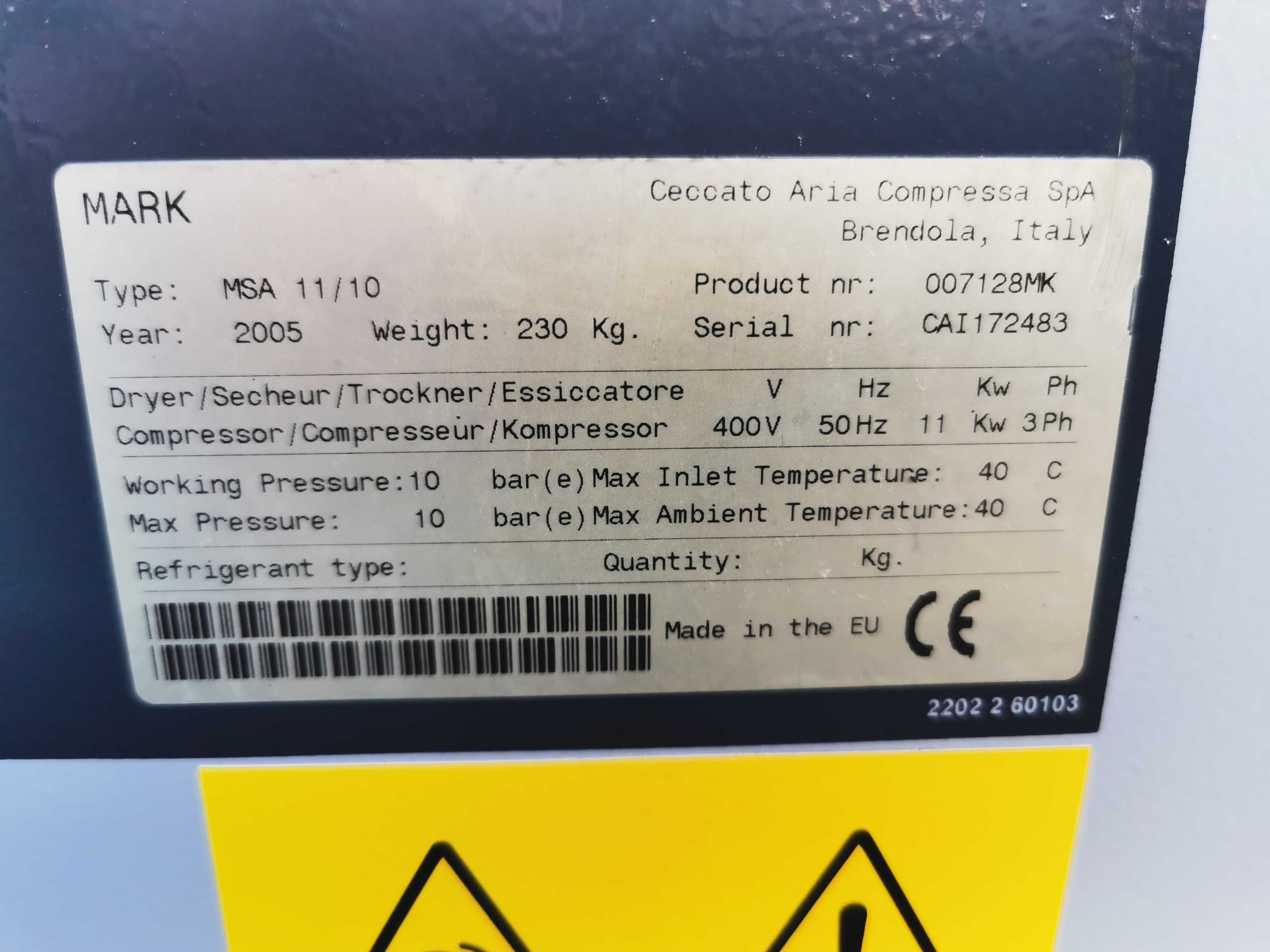 Sprężarka śrubowa 11kw kompresor śrubowy 1500l/min  MARK   10 BAR!