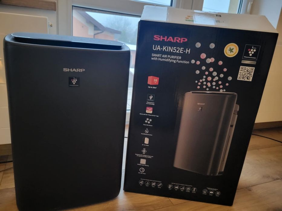 Oczyszczacz, nawilżacz SHARP KIN52E-H, jonizacja, Wi-Fi  38m Gwarancja