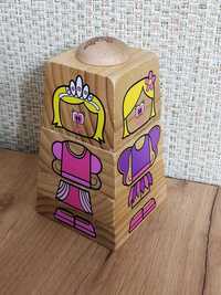 Пирамидка детская Куклы, кубики деревянные на оси