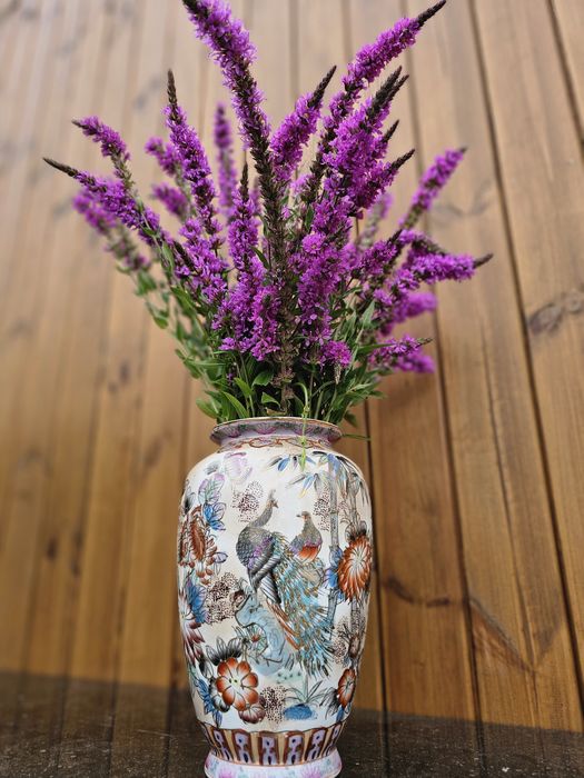 Wazon malowany kwiaty pawie 32 cm #1143 Stylowy Węgrów