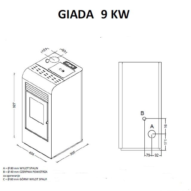 Piec, piecyk, kominek, koza  na pelet pellet Giada 9 kW