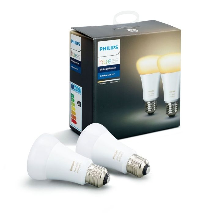 Kit 2 Lâmpadas Inteligentes PHILIPS HUE (E27 - Branca fria a quente)