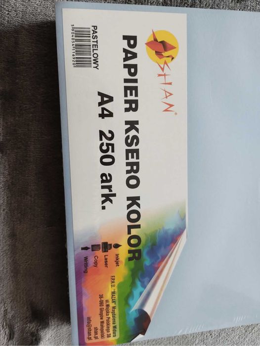 Papier ksero kolor, A4, 80 g/m2, 250 arkuszy, pastelowy, SHAN. Nowy