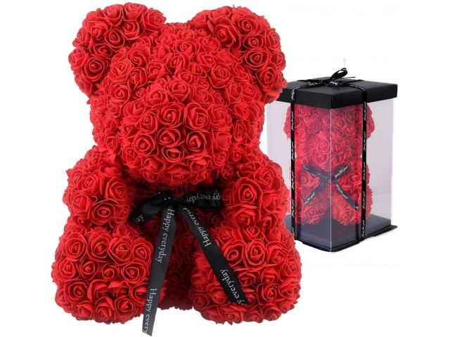 Miś z róż ROSE BEAR 25cm z pudełkiem GIFT BOX prezent dzień kobiet