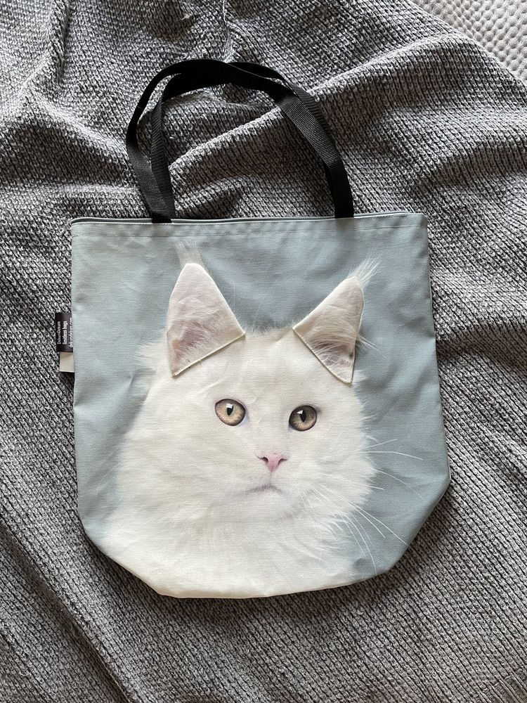 Torba na ramię shopper kot biały maine coon 3D dekumdekum