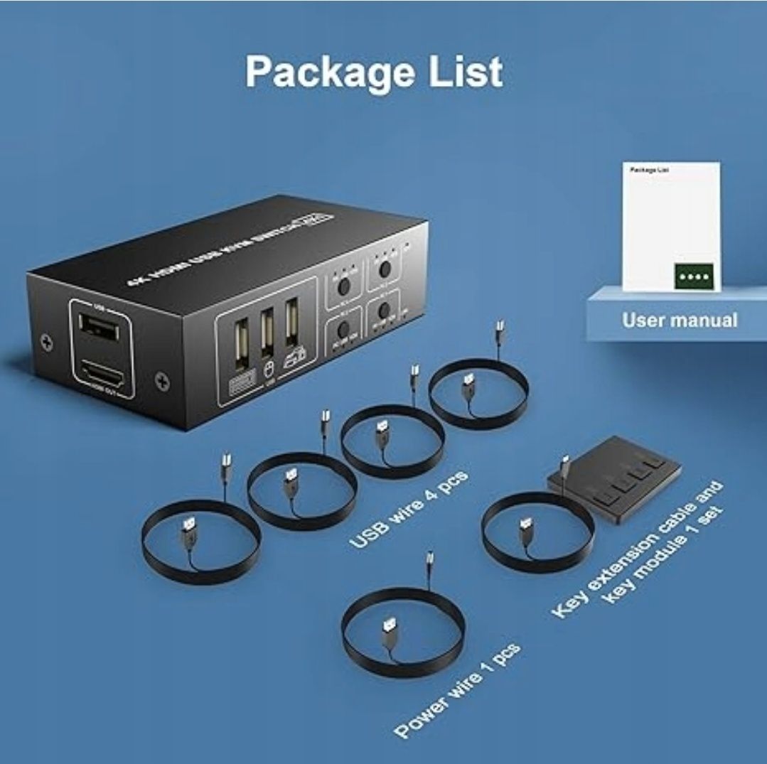 4-portowy Przełącznik hdmi DISPLAYPORT KVM 4X usb
4-PORTOWY PRZEŁĄCZN