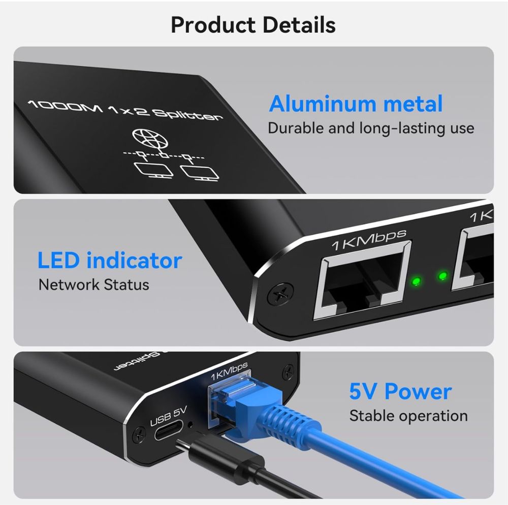 Rozdzielacz Ethernet VEDINDUST 1 do 2