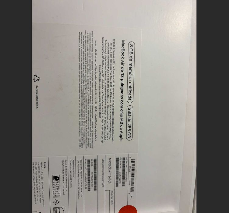 MacBook Air M3 2024 • 250GB • 8GB RAM • Seguro valido até 2027