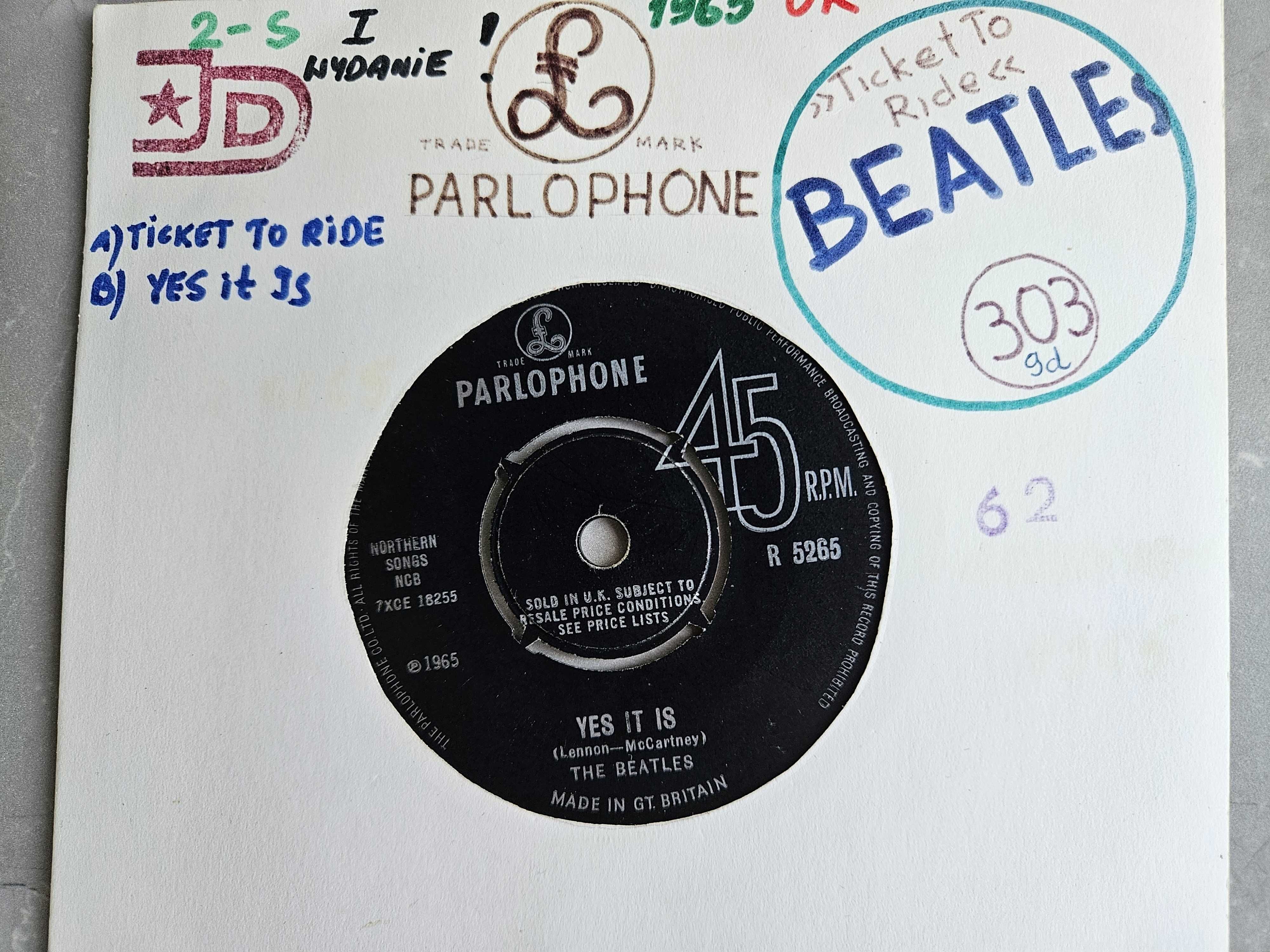 THE BEATLES 2 Single: Ticket To Ride 1965 UK + Komm gib mir Deine