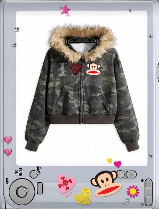 Paul Frank fur camo zip hoodie