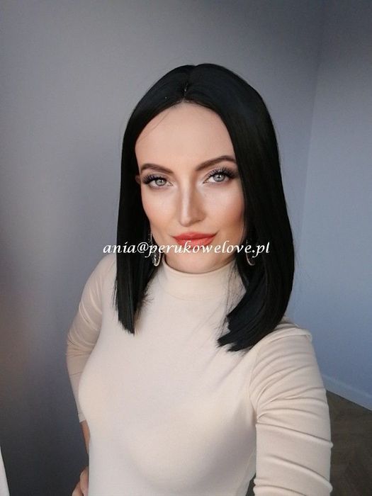 Peruka czarna bob lace front na co dzień jak naturalne