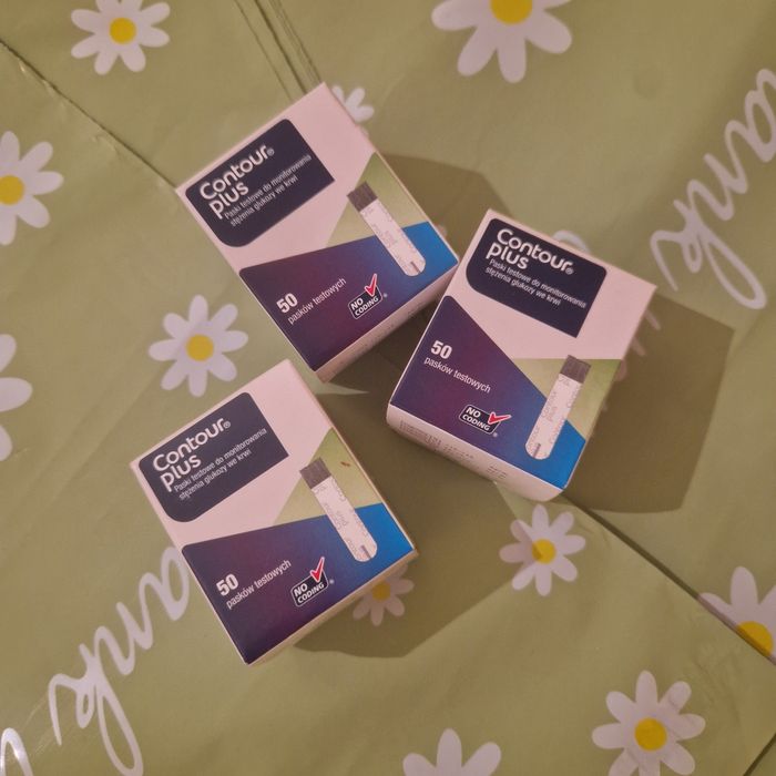 Trzy opakowania nowych pasków do glukometru contuor plus
