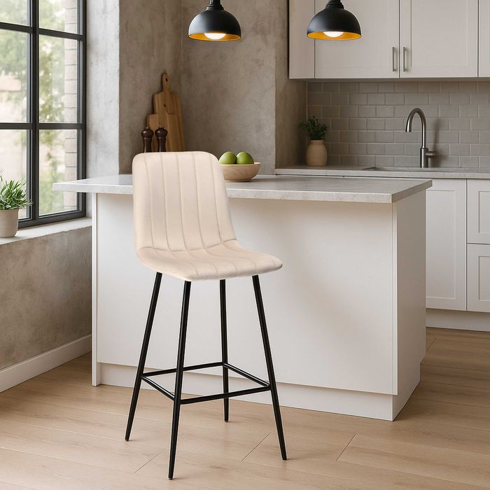 Beżowy hoker barowy 2 sztuki  – eleganckie krzesło do wyspy kuchennej