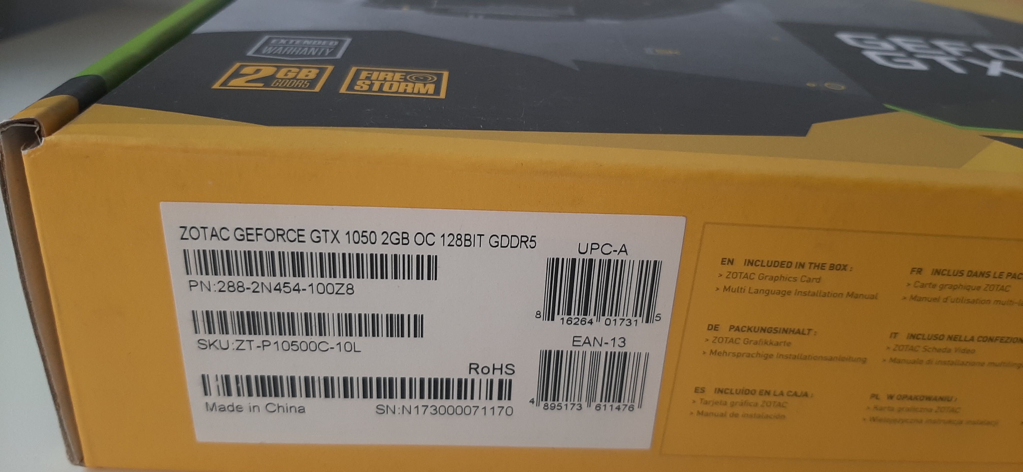 ZOTAC GForce GTX 1050 2GB OC 128 bit DDR5