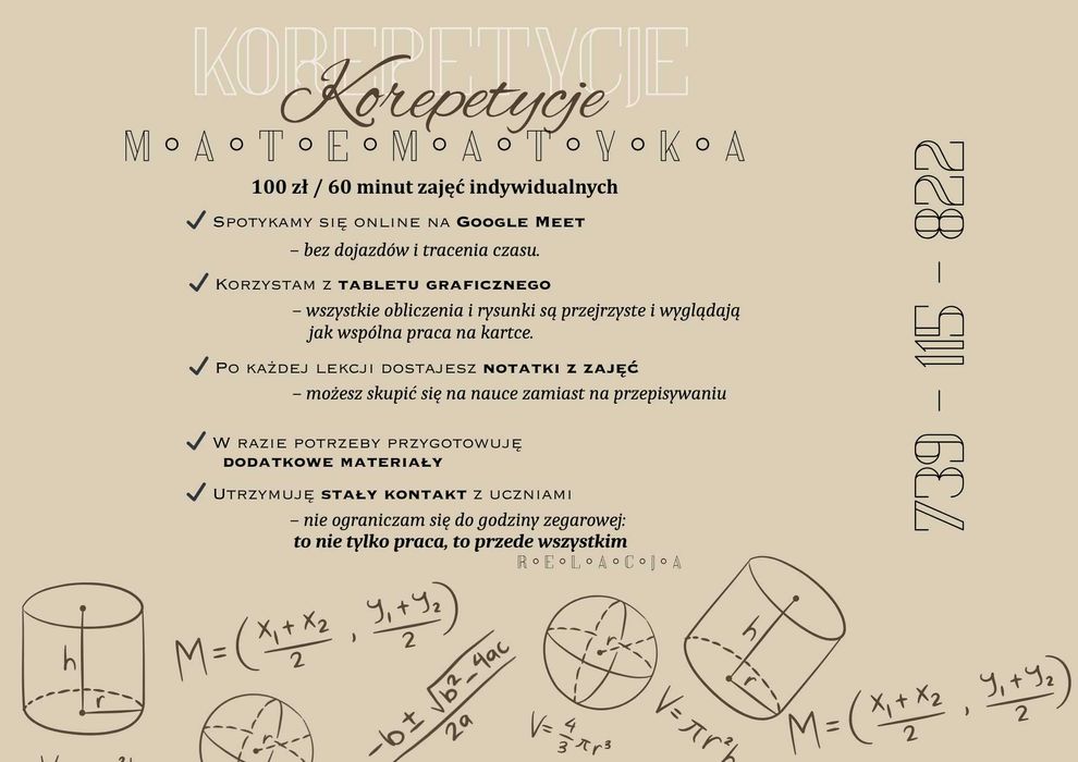 Korepetycje - matematyka (ONLINE)