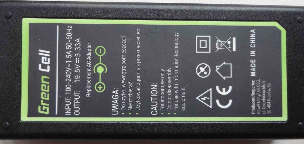 Блок питания Green Cell 19.5V 3.33A, адаптер