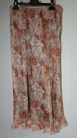Spódnica jedwabna długa łososiowa w kwiaty Alex & Co. 100%silk S M