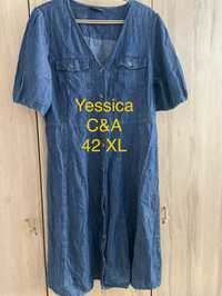 Yessica C&A 42 XL niebieska sukienka jeansowa dżinsowa midi lato