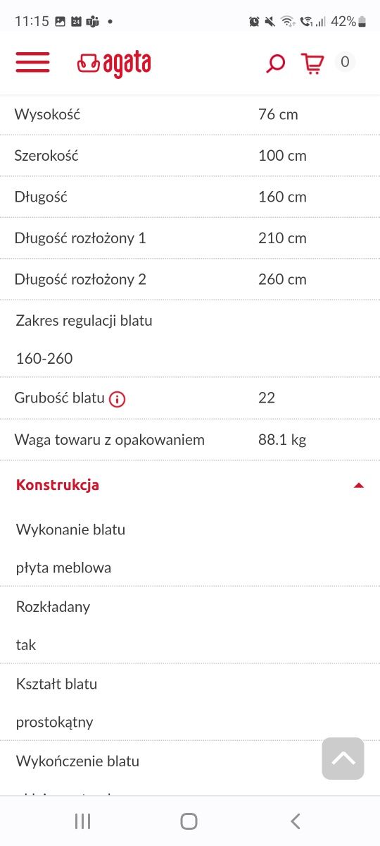 Stol drewniany rozkładany 100 cm szerokości