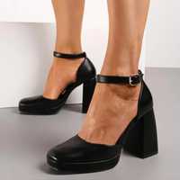 Жіночі туфлі сандалі босоніжки товстий широкий каблук чорні 38 розмір
