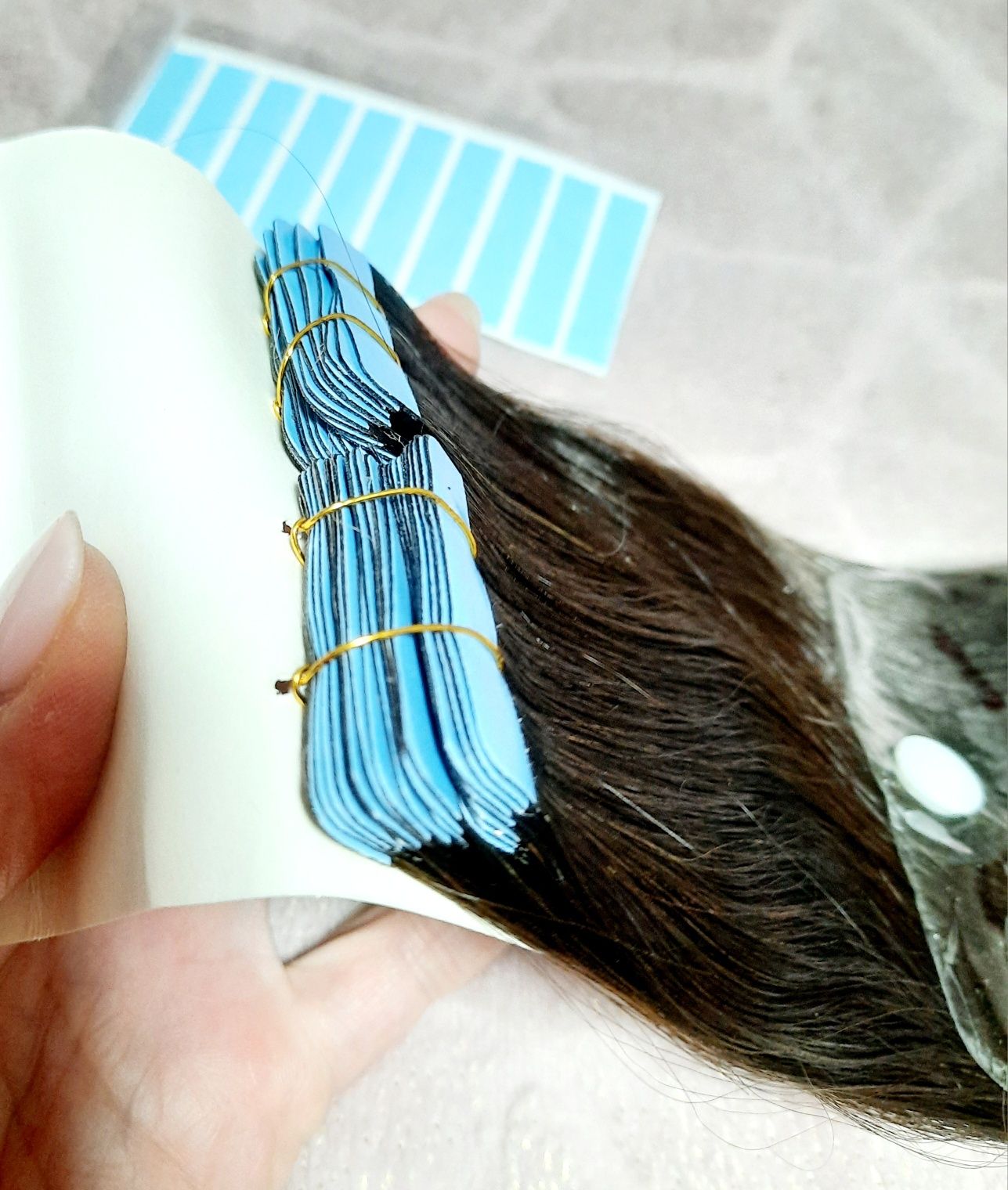 Натуральні стрічкови пасми волосся, ленточные пряди. 47 см.