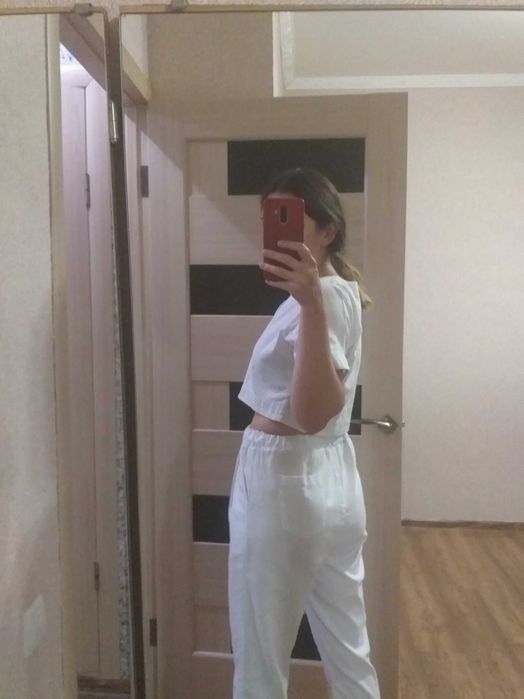 костюм льон штани жакет  білий 46-48