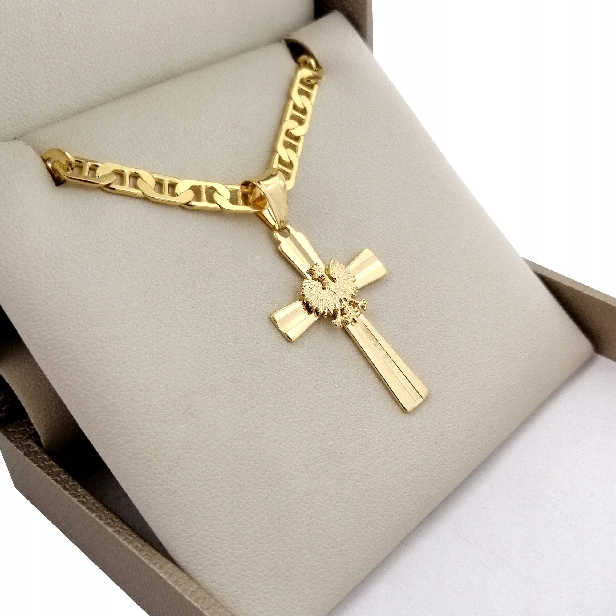 Złoty Męski Łańcuszek Gucci 4,5 Mm + Zawieszka Krzyż Srebro 925 + Złot