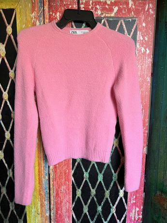 Różowy damski gładki sweter Zara [M]