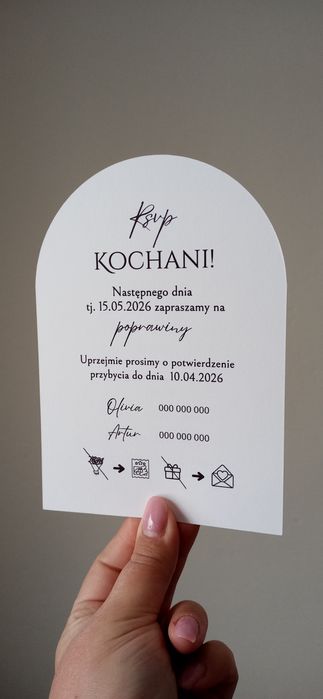 Zaproszenie w kształcie łuku z perełkami
