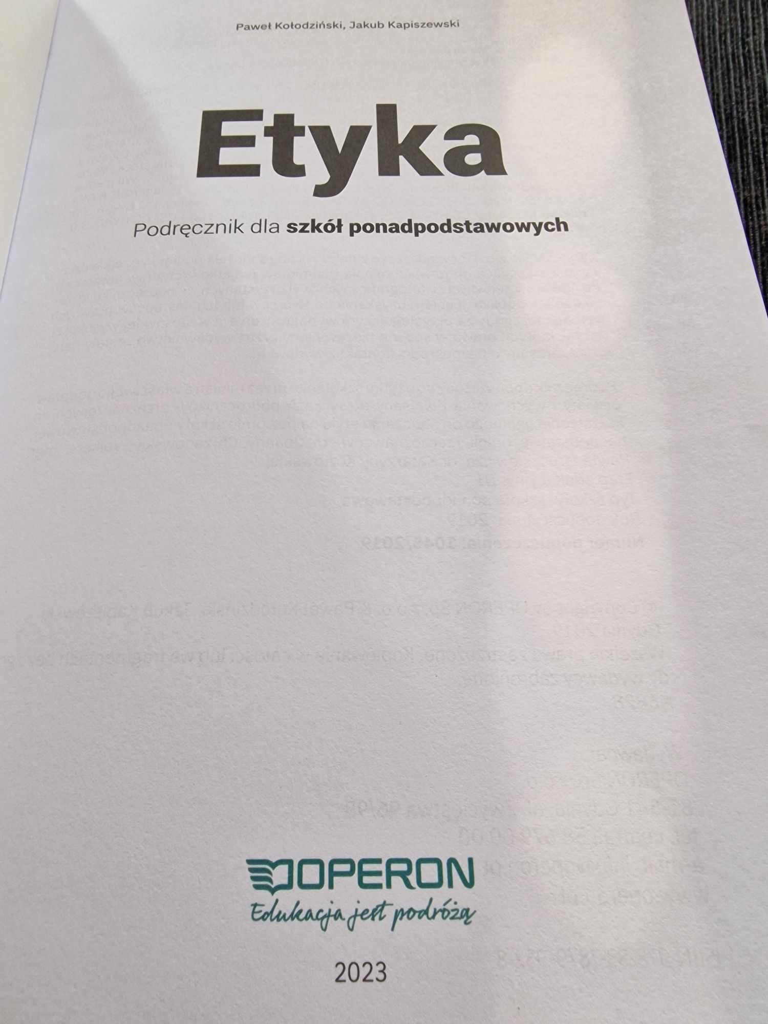 Podręcznik Etyka 2023 P. Kołodziński, J. Kapiszewski