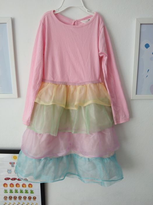 Sukienka tęczowa tęcza tiul tiulowa kolorowa h&M 122/128