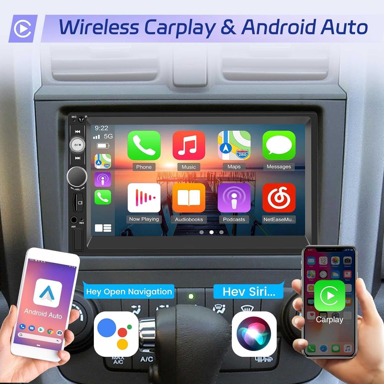 7-calowe radio samochodowe 2DIN  bezprzewodowy Apple CarPlay i Android