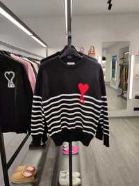 Светр AMI Paris Ami De Coeur Striped Cotton And Wool Sweater Black