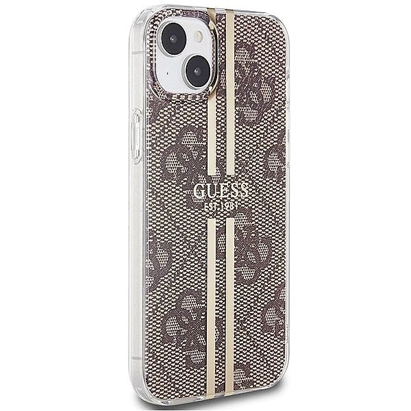 Etui Guess IML 4G Gold Stripe na iPhone 15 Plus / 14 Plus - brązowe