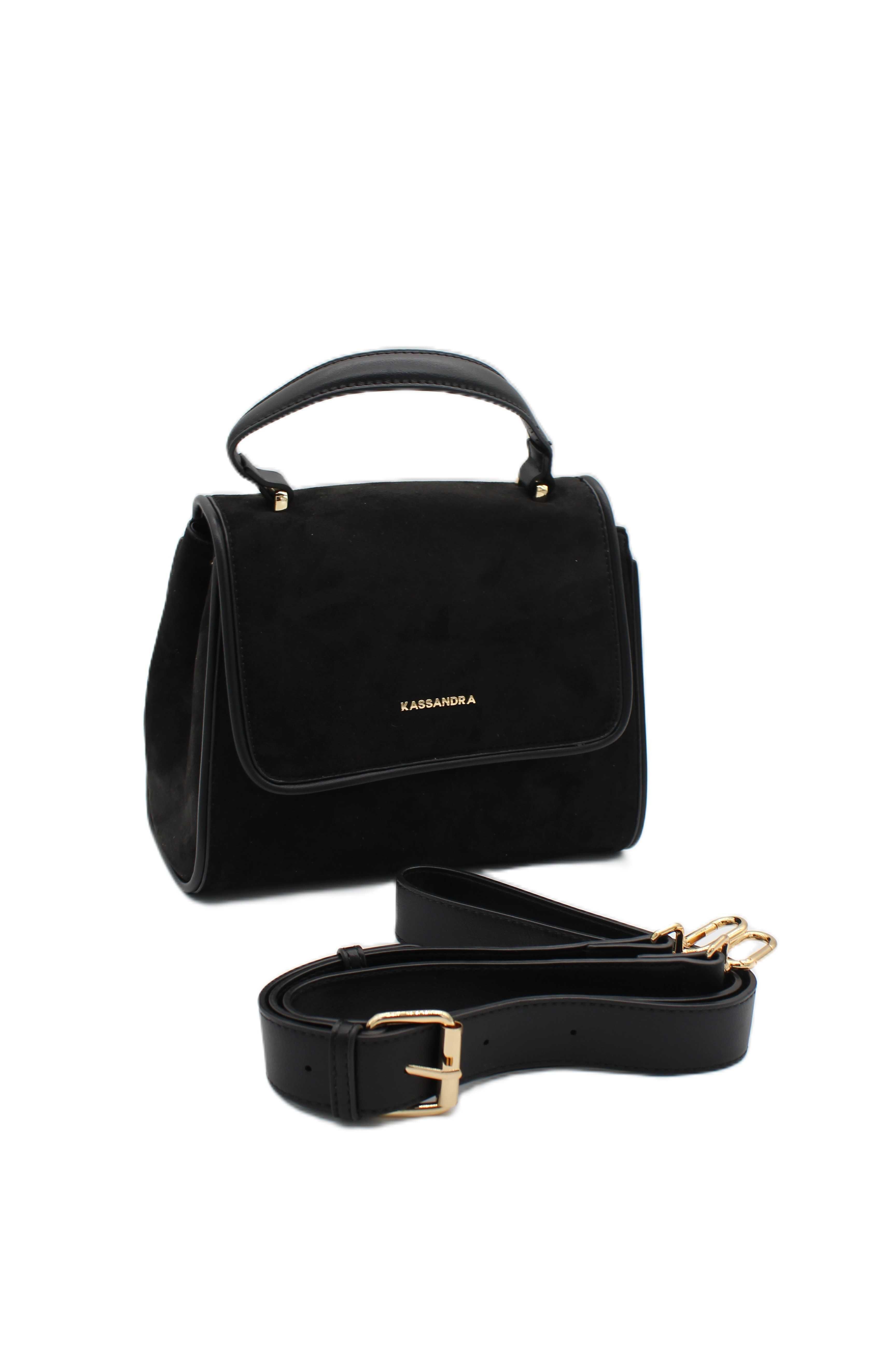 Czarna torebka damska kuferek Kassandra z imitacji zamszu