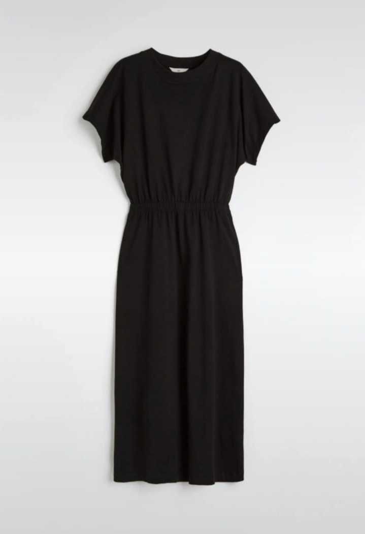 H&M czarna dluga midi maxi dresowa bawelniana sukienka