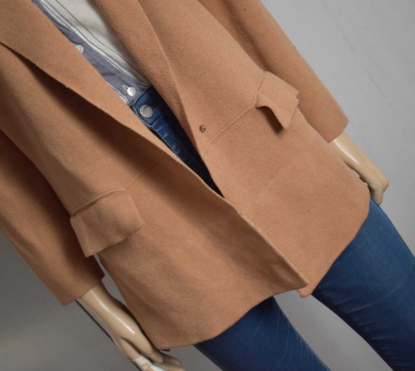 Sweter kardigan M L 38 narzutka elegancki marynarka blazer karmelowy