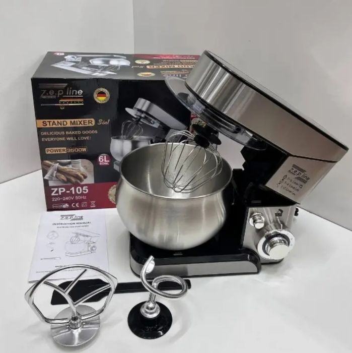 Тістоміс міксер 3500Вт 6 літрів Zepline з нержавіючої сталі / тестомес