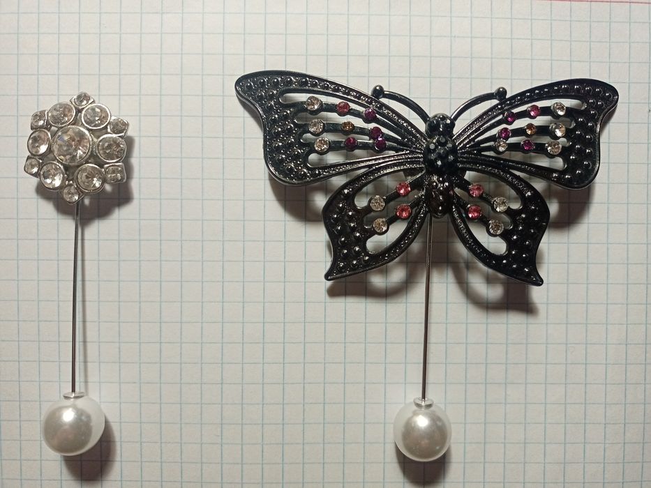 Броши-булавки "Цветок" и "Бабочка"