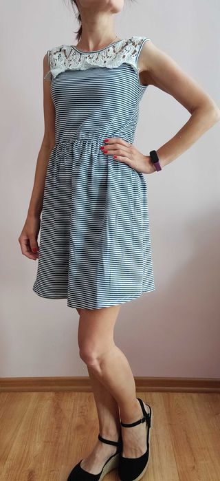Letnia, krótka bawełniana sukienka w paski XS/S/M