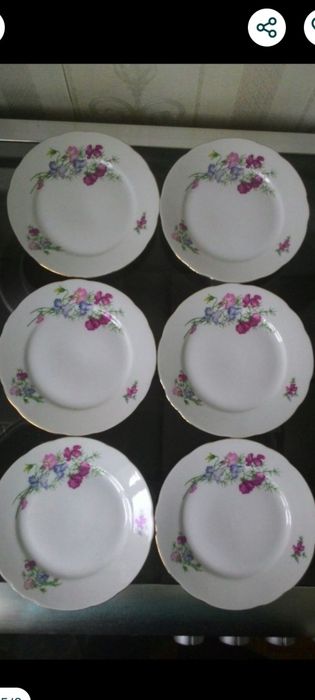 Новый антикварный чешский сервиз на 6 персон, костяной фарфор, деколь