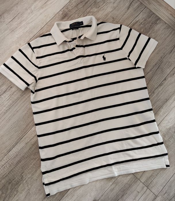 Stan świetny Ralph Lauren polo bawełna t shirt męski paski M/L