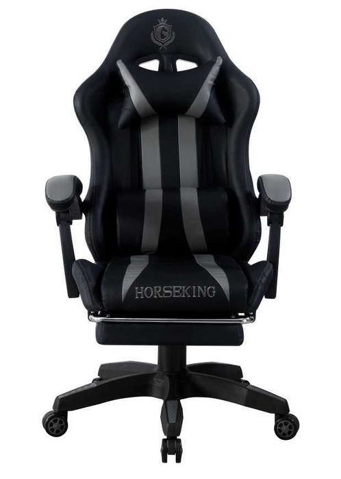 FOTEL GAMINGOWY HORSEKING z podnóźkiem obrotowy  do gry krzesło szary
