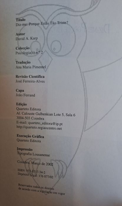 Livro
Diz-me porque estás tão triste
David A. Karp