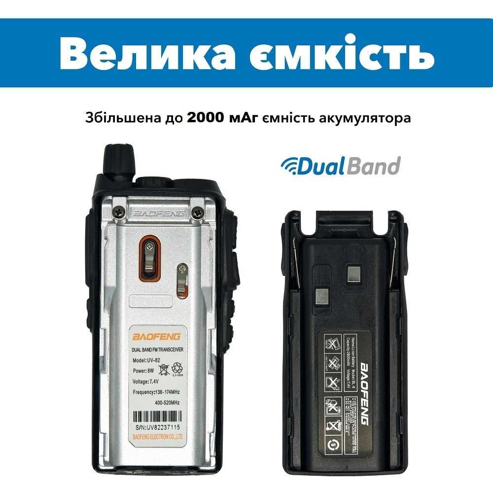 Комплект 4 шт Рація Baofeng UV-82 8W+Батарея BL-8 3800 мАч+Ремінець